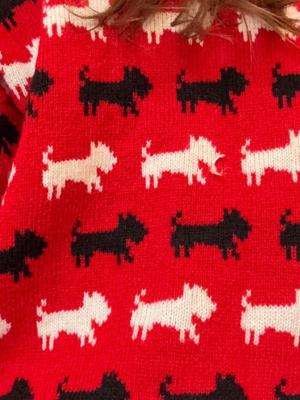 Vintage Red Scottie Dog Novelty Knit Sweater Crew Neck Made in UK Size L